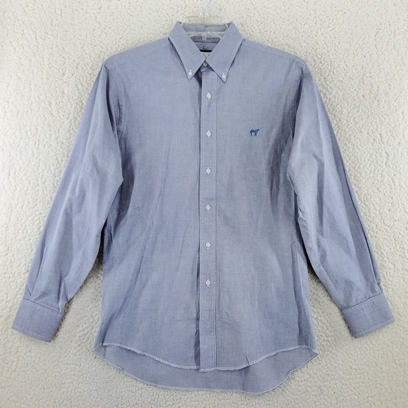 Vtg Wrangler Button Shirt Men 15.5 34 Chambray Gray Cowboy Cut X-Long Tails USA - Picture 11 of 12
